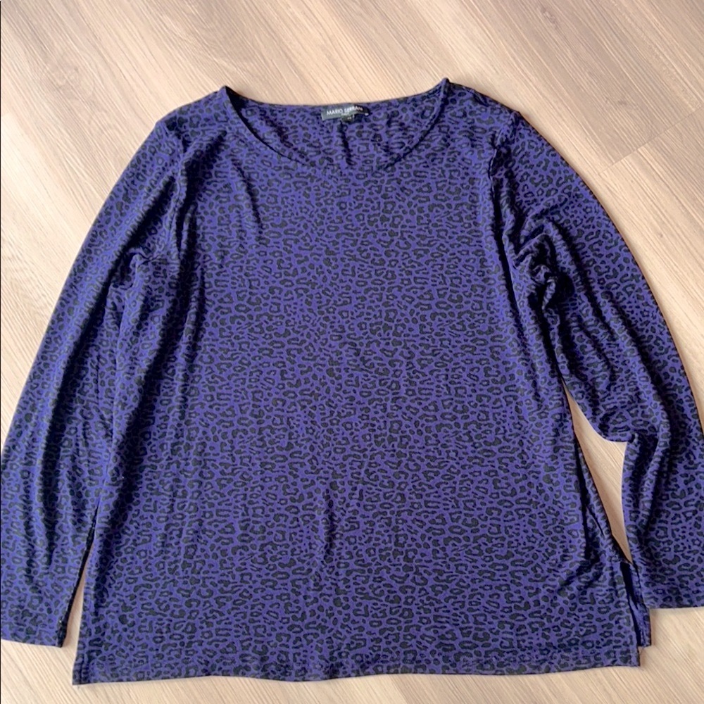 Mario Serrani Italy Animal Print Purple Black Tunic Top XL Lightweight Career - Picture 5 of 15